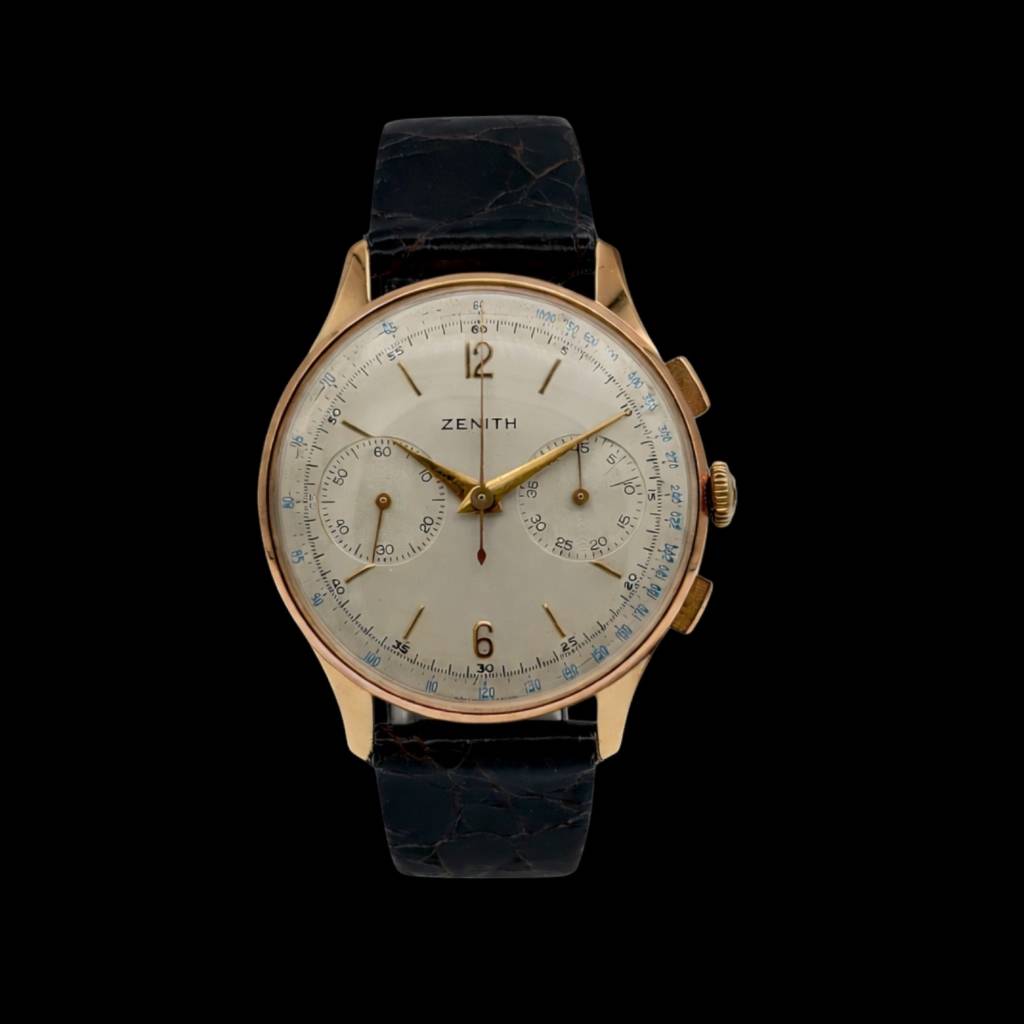 Chronograph Excelsior 18 kt. Roségold Full Set aus 1954 im nahezu unbenutzten Zustand